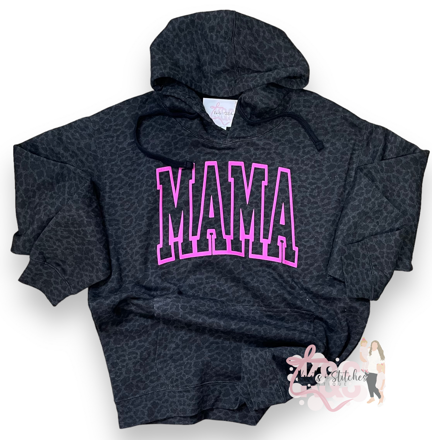 Black leopard print mama hoodie