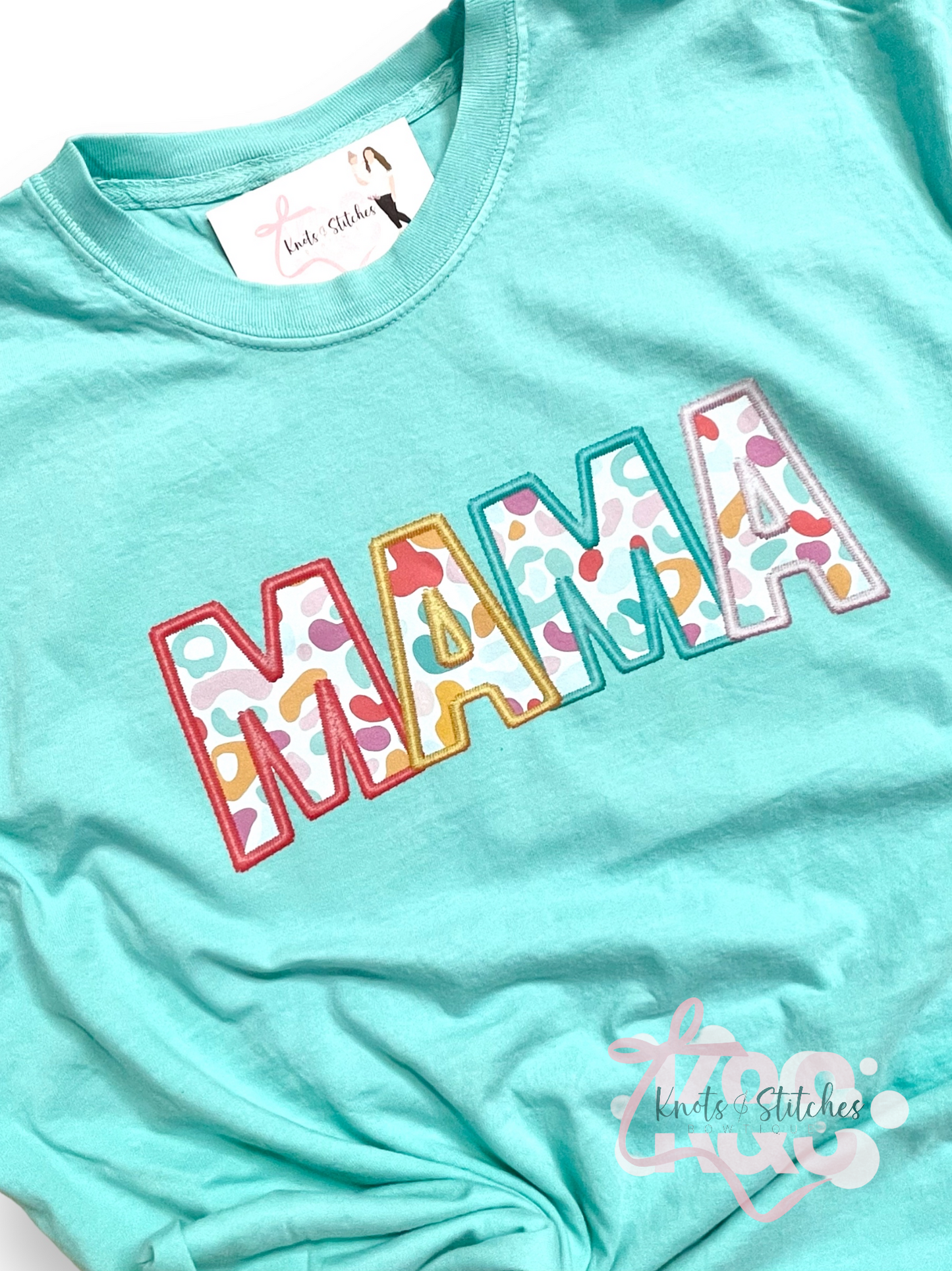 Faux embroidered leopard MAMA tee