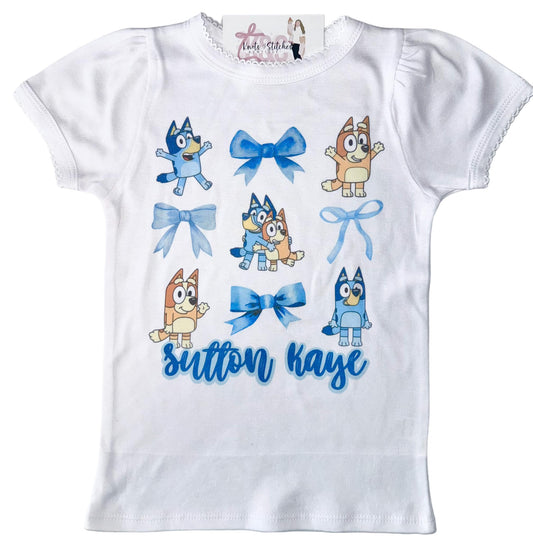 Blue dog sister bow tee