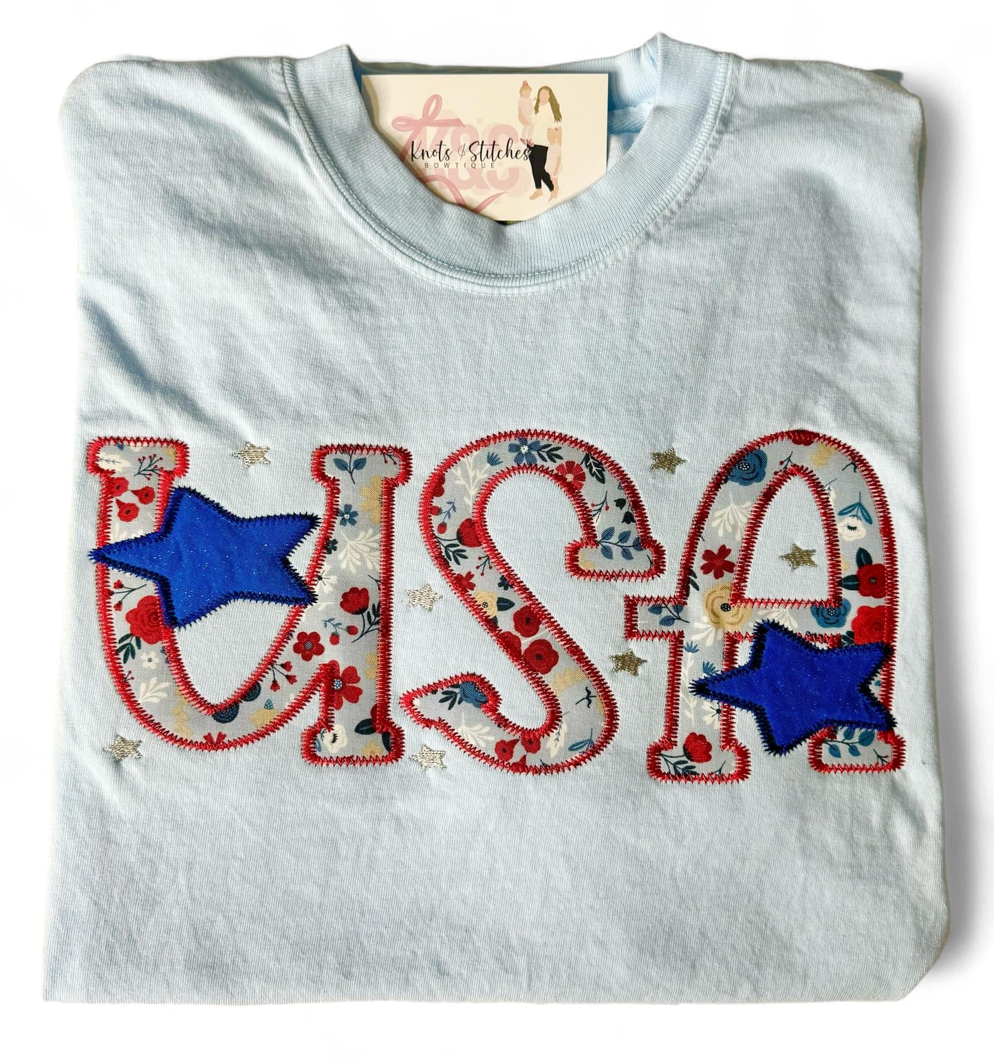 Embroidered floral USA tee