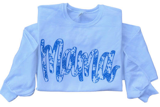 RTS blue floral mama crew