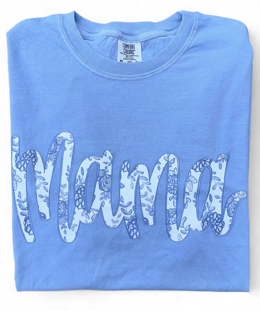 RTS Blue floral mama tee