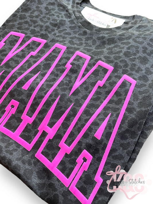 Pink puff mama leopard tee