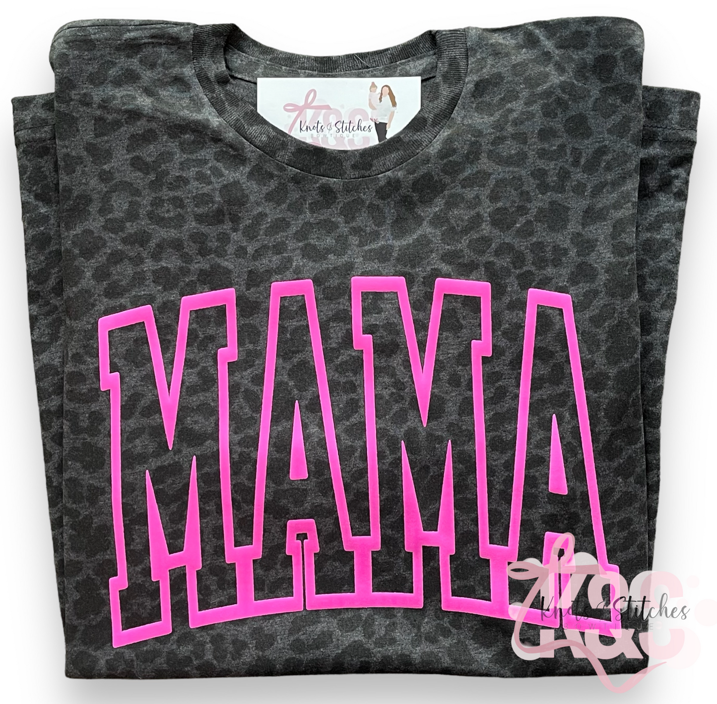 Pink puff mama leopard tee